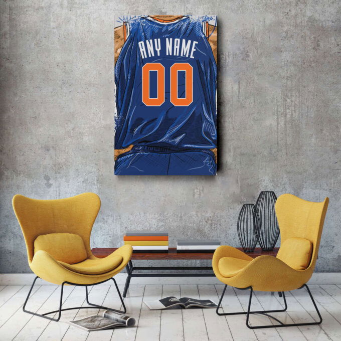 New York Knicks Jersey Personalized Jersey NBA Custom Name and Number Canvas Wall Art Home Decor Framed Poster Man Cave Gift