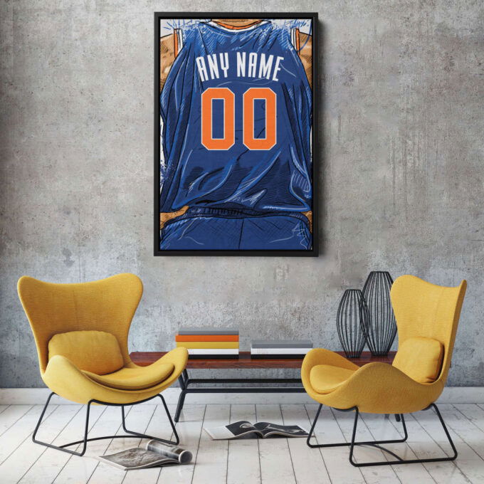 New York Knicks Jersey Personalized Jersey NBA Custom Name and Number Canvas Wall Art Home Decor Framed Poster Man Cave Gift