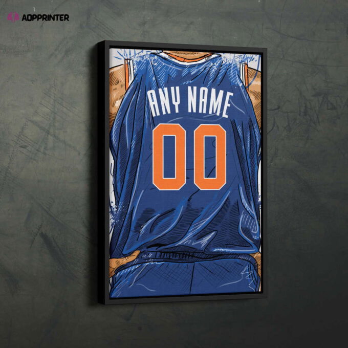 New York Knicks Jersey Personalized Jersey NBA Custom Name and Number Canvas Wall Art Home Decor Framed Poster Man Cave Gift
