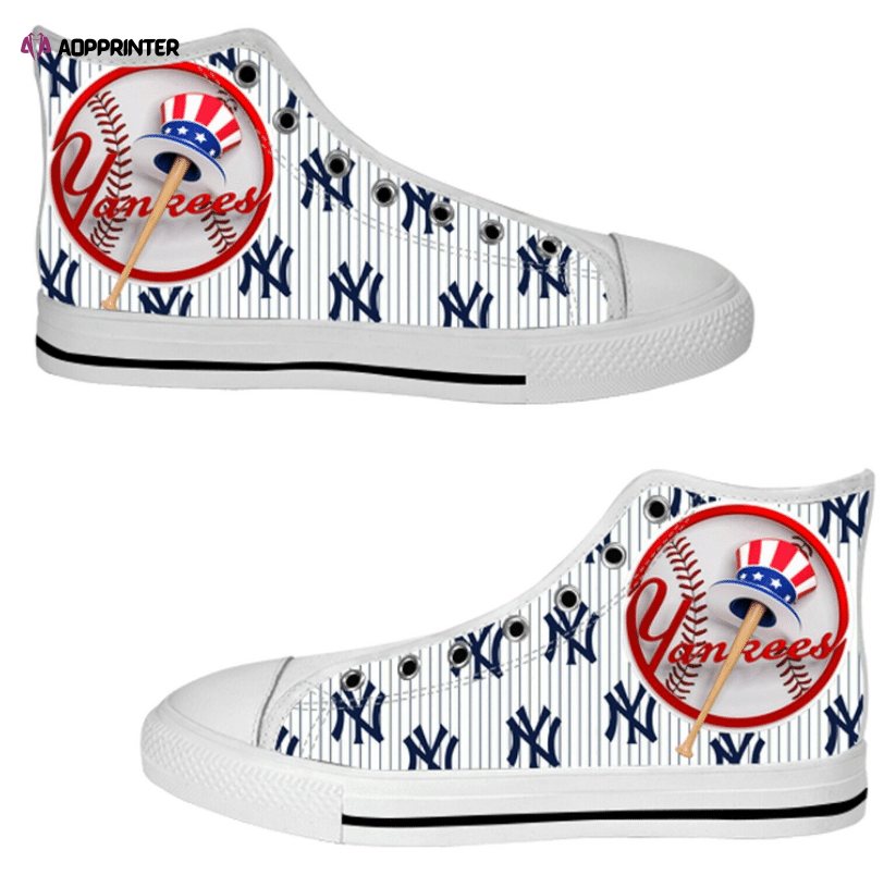 New York Yankees MLB Baseball Custom Canvas High Top Shoes New York Yankees MLB Baseball Custom Canvas High Top Shoes