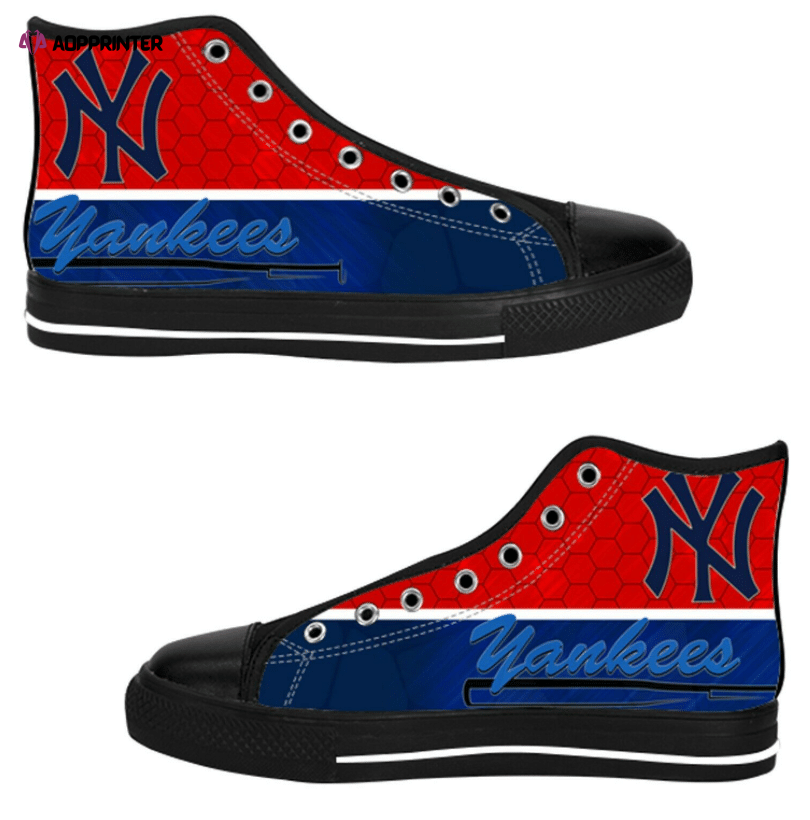 New York Yankees MLB Baseball Custom Canvas High Top Shoes New York Yankees MLB Baseball Custom Canvas High Top Shoes