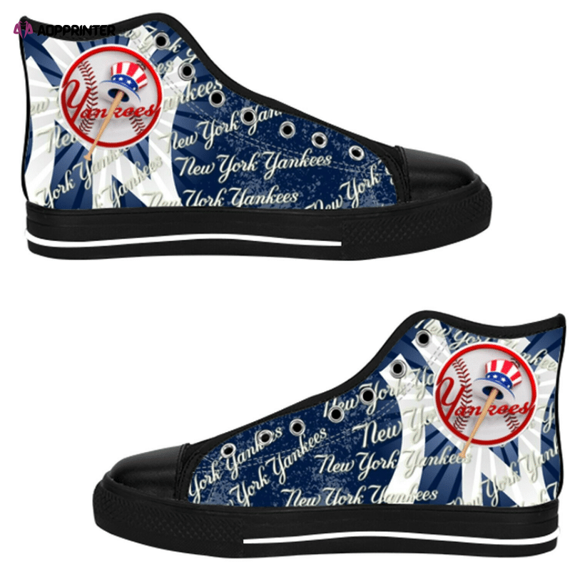 New York Yankees MLB Baseball Custom Canvas High Top Shoes New York Yankees MLB Baseball Custom Canvas High Top Shoes