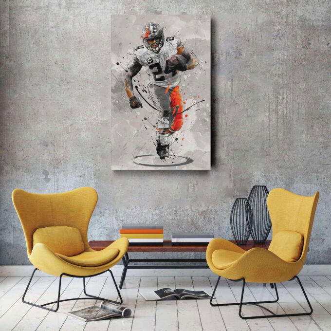 Nick Chubb Poster Cleveland Browns NFL Canvas Wall Art Home Decor Framed Poster Man Cave Gift
