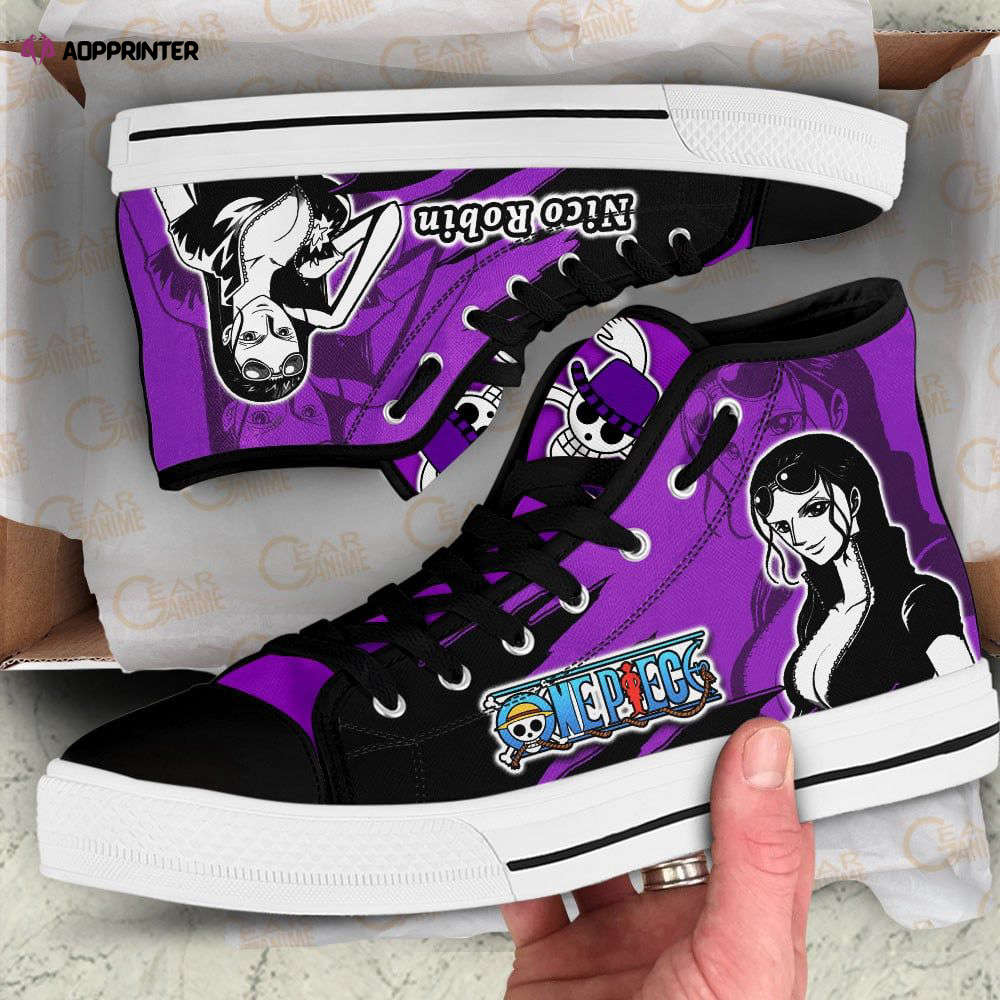 Nico Robin High Top Shoes Mix Manga For Fans One Piece Anime Nico Robin High Top Shoes Mix Manga For Fans One Piece Anime
