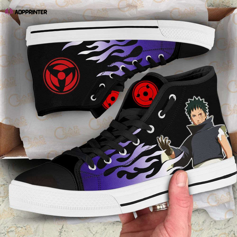 Obito Uchiha Flame Style High Top Shoes Custom Naruto Anime For Fans Obito Uchiha Flame Style High Top Shoes Custom Naruto Anime For Fans