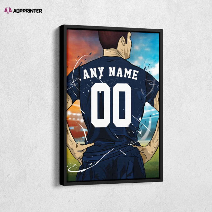 Paris Saint-Germain F.C. Jersey Soccer Personalized Jersey Custom Name and Number Canvas Wall Art Home Decor Framed Poster Man Cave Gift