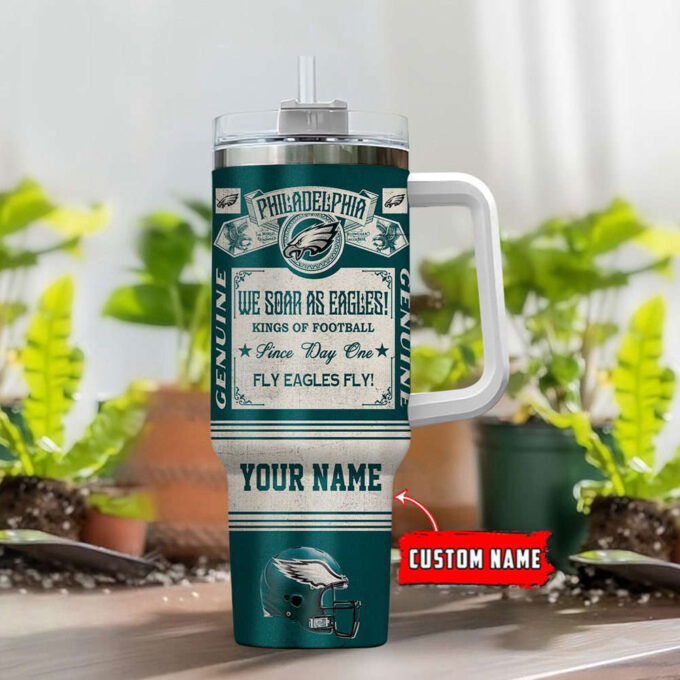 Philadelphia Eagles NFL Vintage King Of Football Custom Name 40oz Stanley Tumbler Gift for Fans