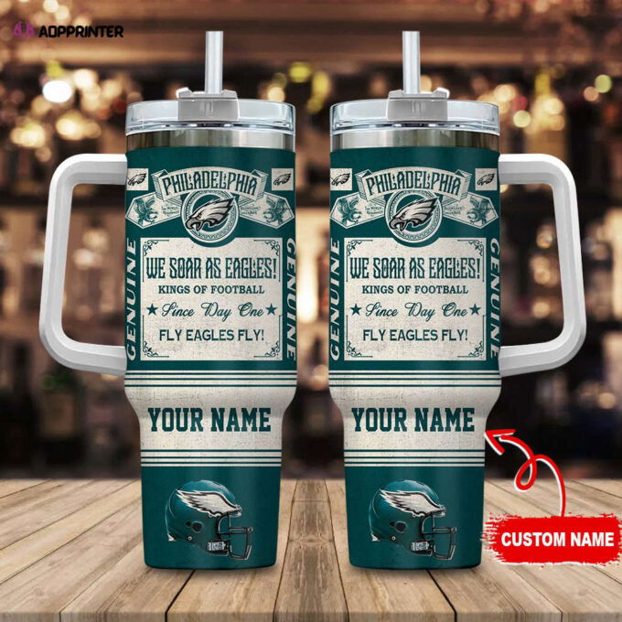 Philadelphia Eagles NFL Vintage King Of Football Custom Name 40oz Stanley Tumbler Gift for Fans