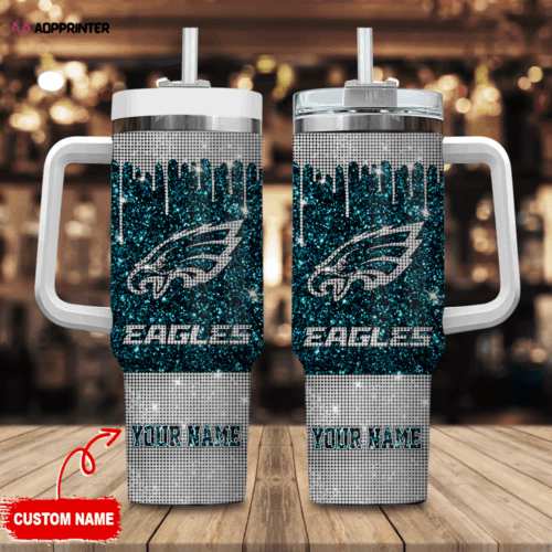 Cart 10 Philadelphia Eagles Personalized NFL Glitter and Diamonds Bling 40oz Stanley Tumbler Gift for Fans