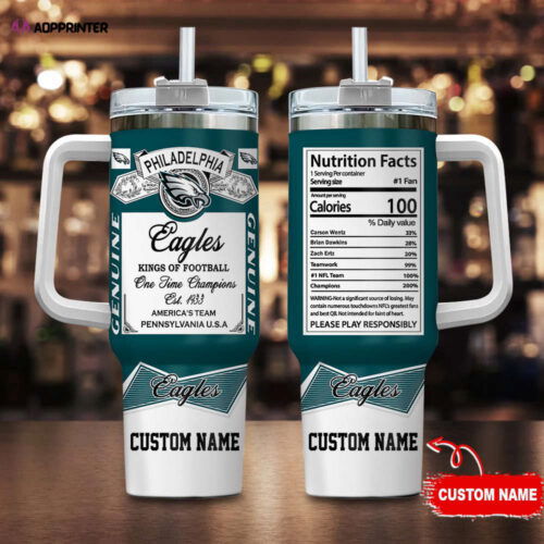 Cart 2 Philadelphia Eagles Personalized NFL Nutrition Facts 40oz Stanley Tumbler Gift for Fans