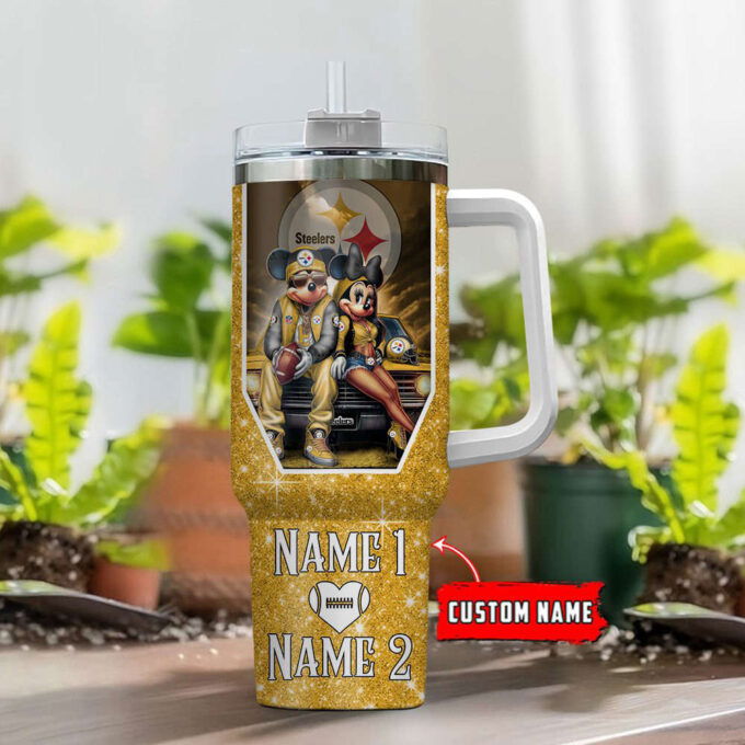 Pittsburgh Steelers NFL Mickey And Minnie Couple 40oz Stanley Tumbler Custom Name Gift for Fans