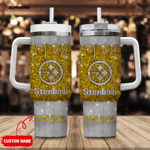 Cart 5 Pittsburgh Steelers Personalized NFL Glitter and Diamonds Bling 40oz Stanley Tumbler Gift for Fans