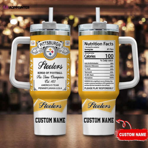 Cart 1 Pittsburgh Steelers Personalized NFL Nutrition Facts 40oz Stanley Tumbler Gift for Fans