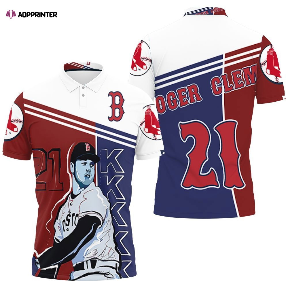 Roger Clemens Boston Red Sox 21 3D All Over Print Polo Shirt Roger Clemens Boston Red Sox 21 3D All Over Print Polo Shirt