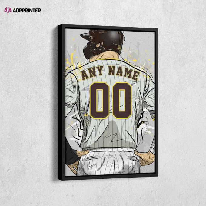 San Diego Padres Jersey MLB Personalized Jersey Custom Name and Number Canvas Wall Art Home Decor Framed Poster Man Cave Gift