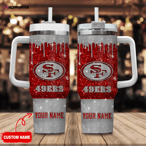 San Francisco 49ers Personalized NFL Glitter and Diamonds Bling 40oz Stanley Tumbler Gift for Fans
