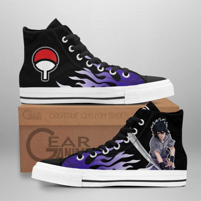 Sasuke Uchiha Flame Style High Top Shoes Custom Naruto Anime For Fans