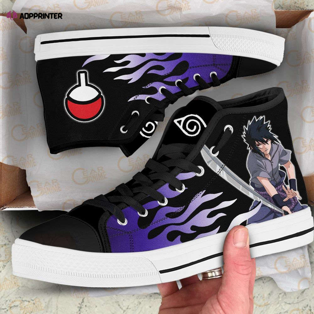 Sasuke Uchiha Flame Style High Top Shoes Custom Naruto Anime For Fans Sasuke Uchiha Flame Style High Top Shoes Custom Naruto Anime For Fans