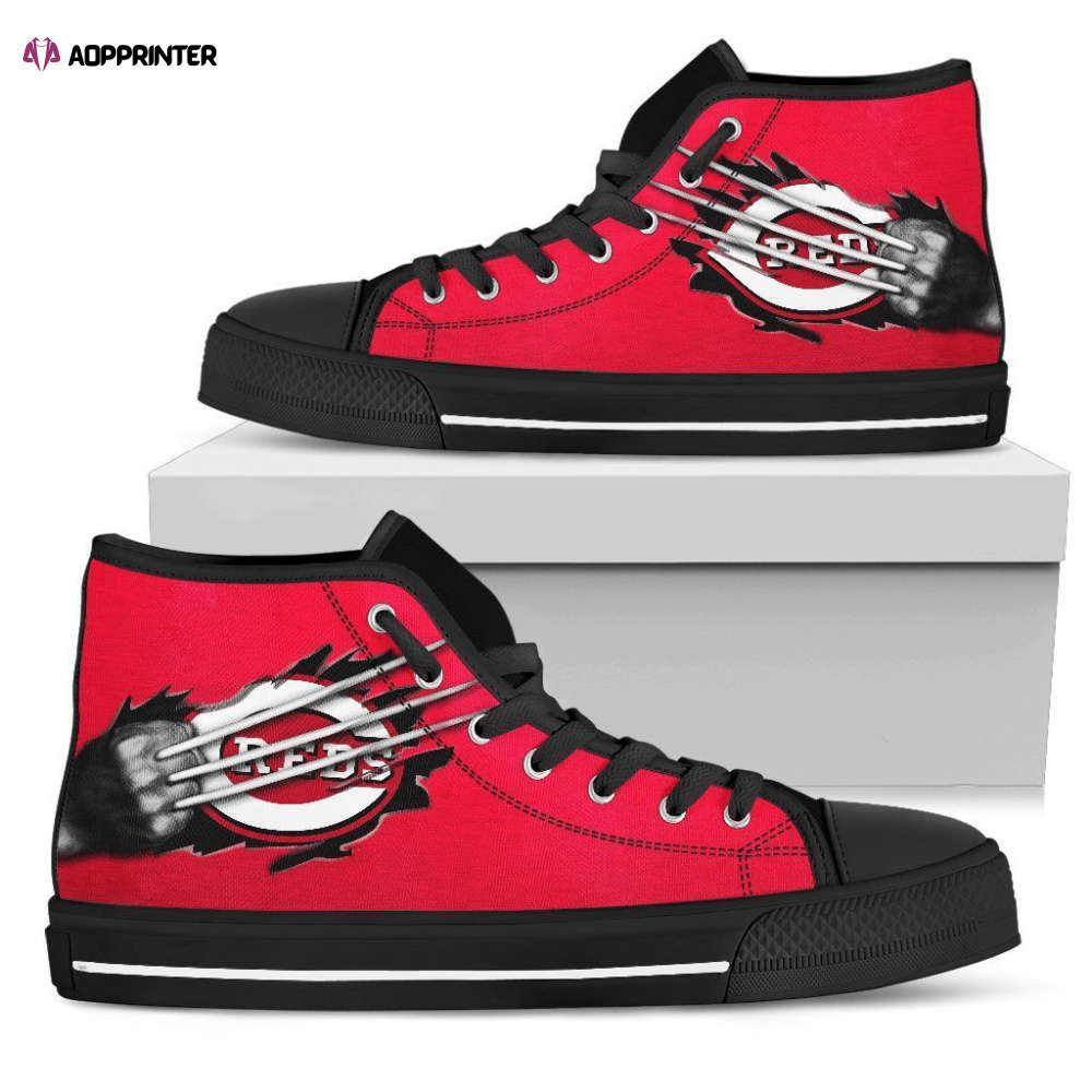 Scratch Of The Wolf Cincinnati Reds MLB High Top Canvas Shoes Scratch Of The Wolf Cincinnati Reds MLB High Top Canvas Shoes