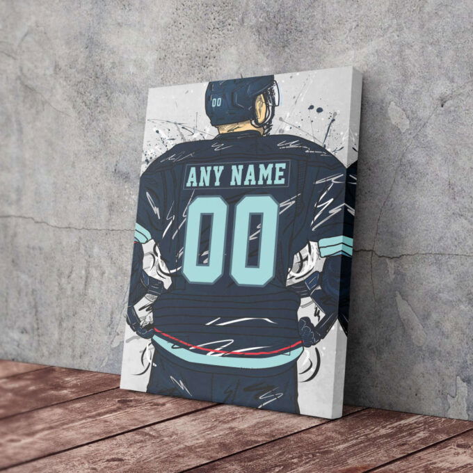 Seattle Kraken Jersey NHL Personalized Jersey Custom Name and Number Canvas Wall Art Home Decor Framed Poster Man Cave Gift