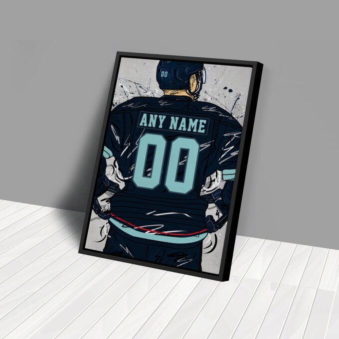 Seattle Kraken Jersey NHL Personalized Jersey Custom Name and Number Canvas Wall Art Home Decor Framed Poster Man Cave Gift
