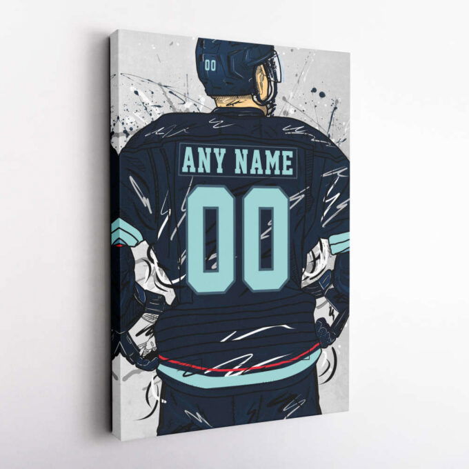 Seattle Kraken Jersey NHL Personalized Jersey Custom Name and Number Canvas Wall Art Home Decor Framed Poster Man Cave Gift