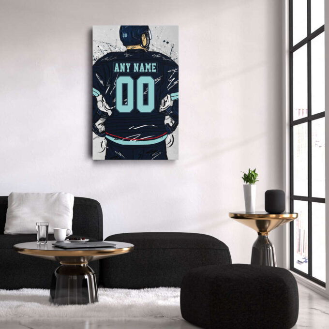 Seattle Kraken Jersey NHL Personalized Jersey Custom Name and Number Canvas Wall Art Home Decor Framed Poster Man Cave Gift