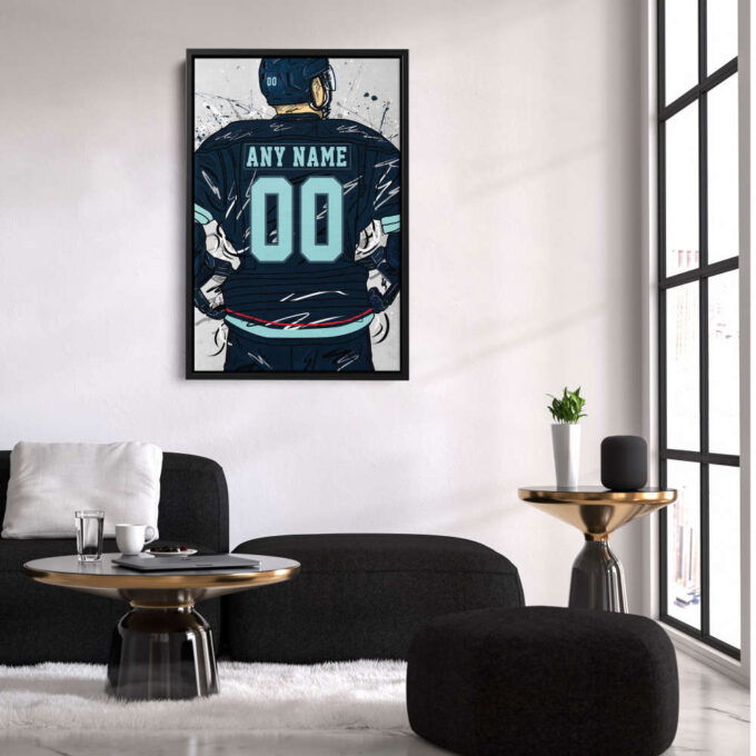 Seattle Kraken Jersey NHL Personalized Jersey Custom Name and Number Canvas Wall Art Home Decor Framed Poster Man Cave Gift