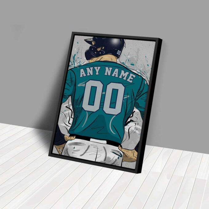 Seattle Mariners Jersey MLB Personalized Jersey Custom Name and Number Canvas Wall Art Home Decor Framed Poster Man Cave Gift