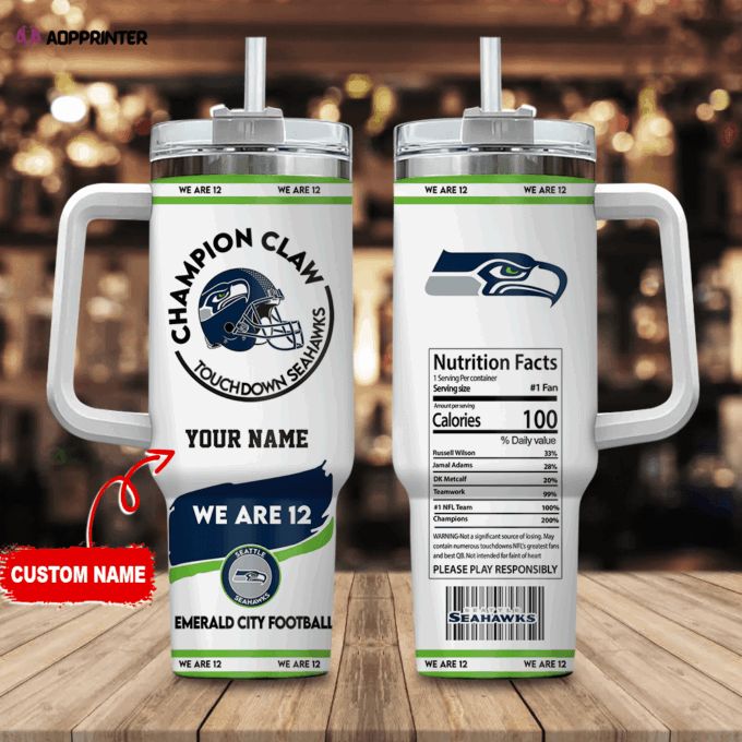 Seattle Seahawks Champion Claw NFL Personalized Stanley Tumbler 40Oz Gift for Fans