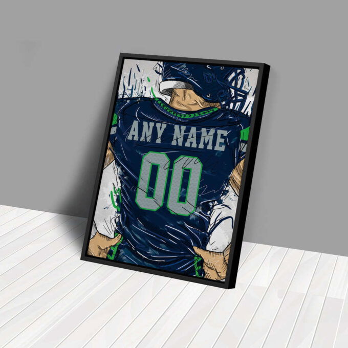 Seattle Seahawks Jersey Personalized Jersey NFL Custom Name and Number Canvas Wall Art Home Decor Framed Poster Man Cave Gift
