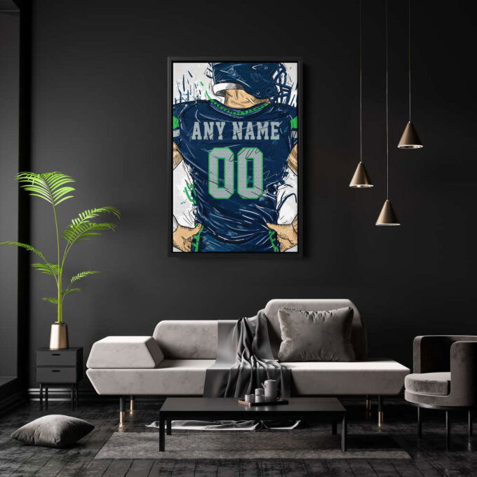 Seattle Seahawks Jersey Personalized Jersey NFL Custom Name and Number Canvas Wall Art Home Decor Framed Poster Man Cave Gift