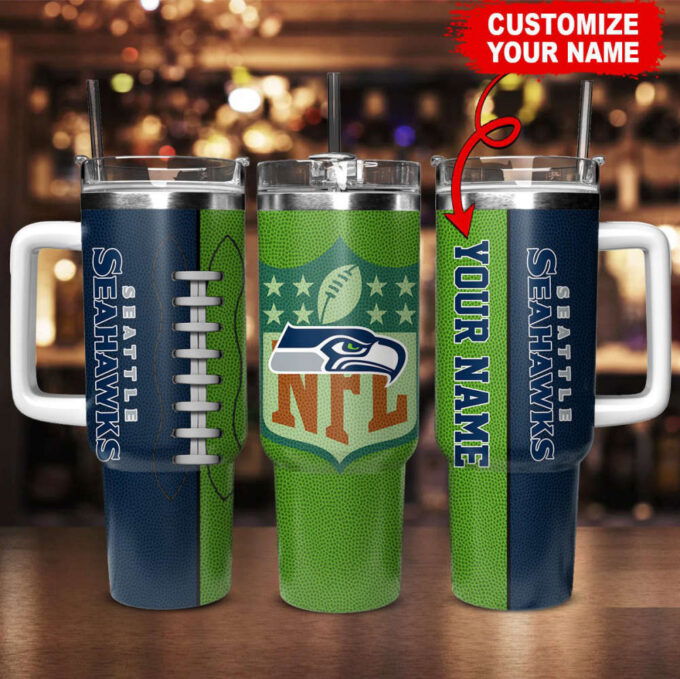 Seattle Seahawks NFL Football Custom Name 40oz Stanley Tumbler Gift for Fans