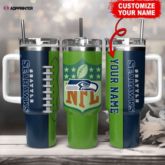 Seattle Seahawks NFL Football Custom Name 40oz Stanley Tumbler Gift for Fans