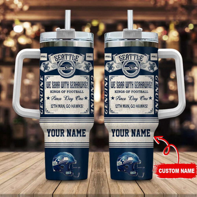 Seattle Seahawks NFL Vintage King Of Football Custom Name 40oz Stanley Tumbler Gift for Fans