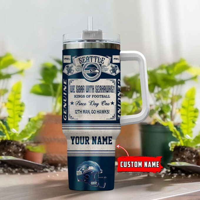 Seattle Seahawks NFL Vintage King Of Football Custom Name 40oz Stanley Tumbler Gift for Fans