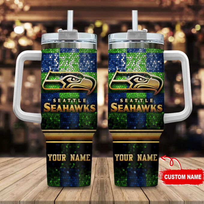 Seattle Seahawks Personalized NFL Glitter 40oz Stanley Tumbler Gift for Fans