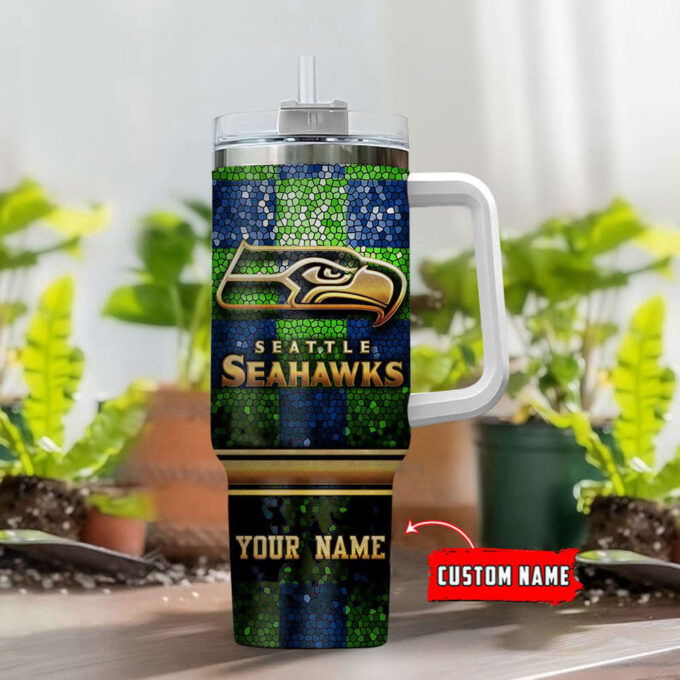 Seattle Seahawks Personalized NFL Glitter 40oz Stanley Tumbler Gift for Fans