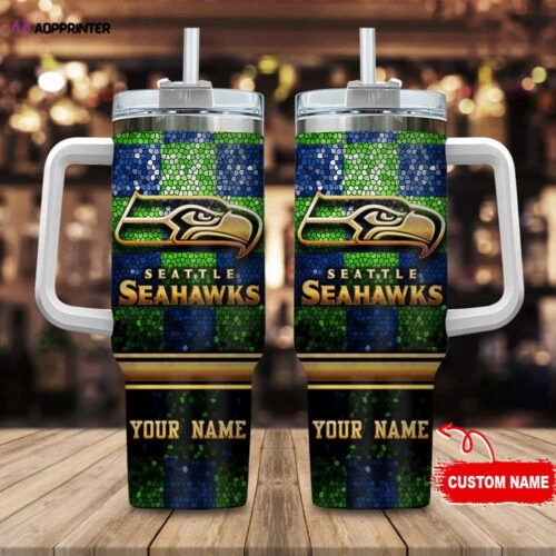 Cart 6 Seattle Seahawks Personalized NFL Glitter 40oz Stanley Tumbler Gift for Fans