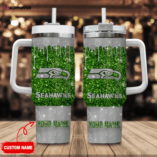 Cart 4 Seattle Seahawks Personalized NFL Glitter and Diamonds Bling 40oz Stanley Tumbler Gift for Fans