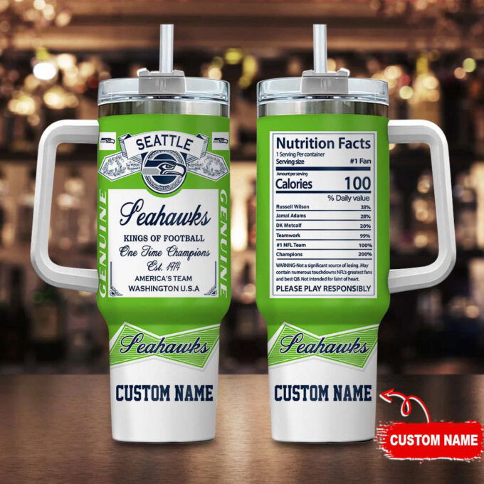Seattle Seahawks Personalized NFL Nutrition Facts 40oz Stanley Tumbler Gift for Fans