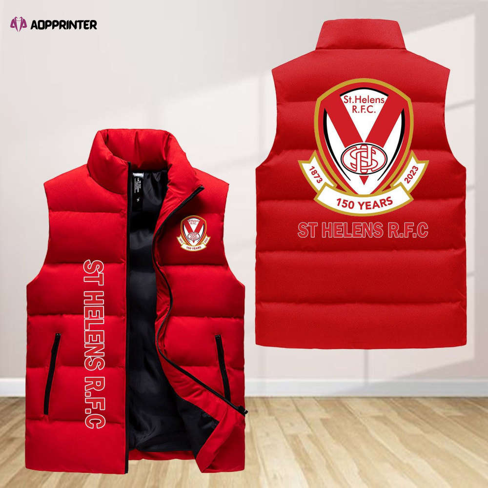 St Helens R.F.C Sleeveless Puffer Jacket Custom For Fans Gifts St Helens R.F.C Sleeveless Puffer Jacket Custom For Fans Gifts