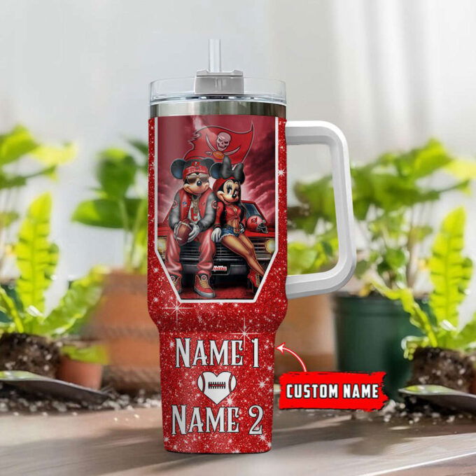 Tampa Bay Buccaneers NFL Mickey And Minnie Couple 40oz Stanley Tumbler Custom Name Gift for Fans