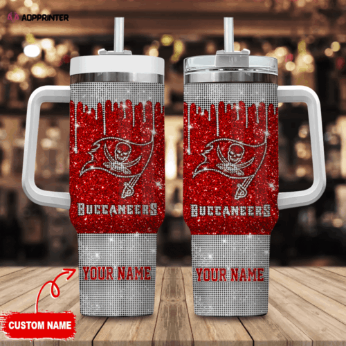 Cart 4 Tampa Bay Buccaneers Personalized NFL Glitter and Diamonds Bling 40oz Stanley Tumbler Gift for Fans