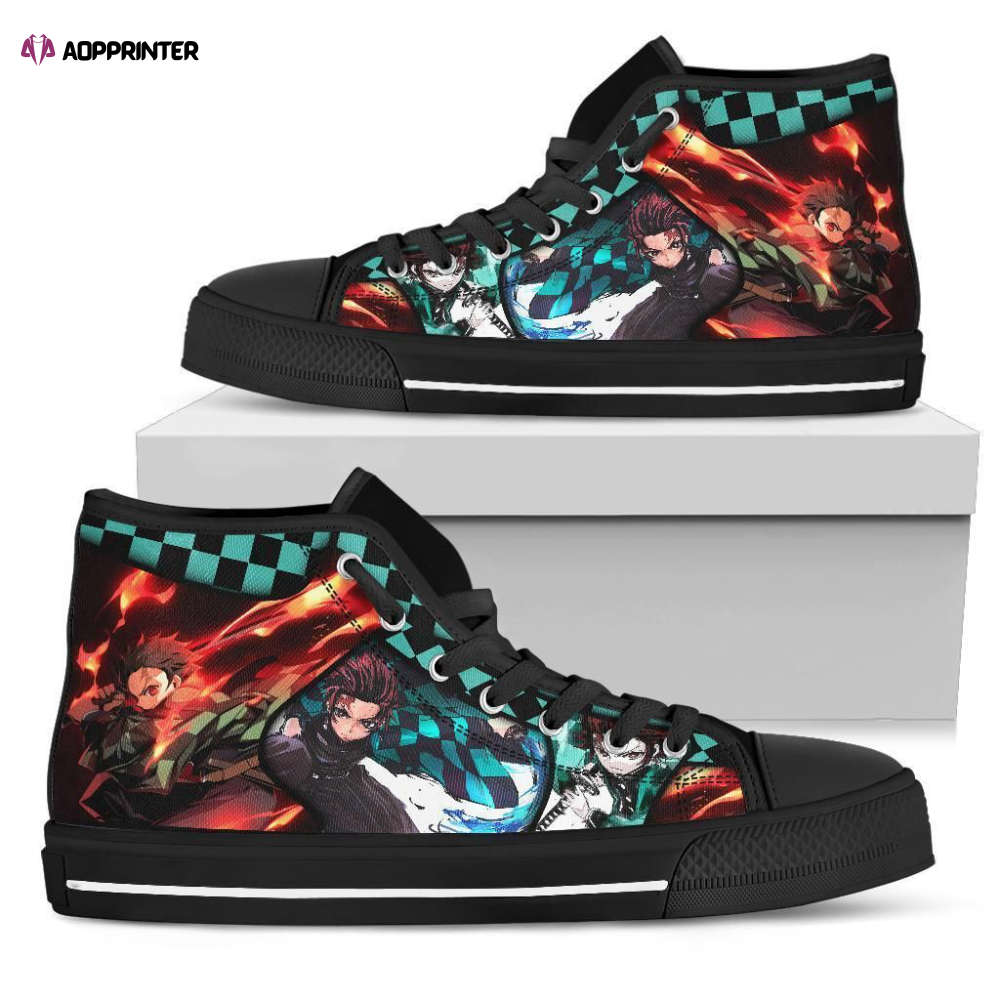 Tanjiro High Top Shoes Custom For Fans Demon Slayer Anime Tanjiro High Top Shoes Custom For Fans Demon Slayer Anime