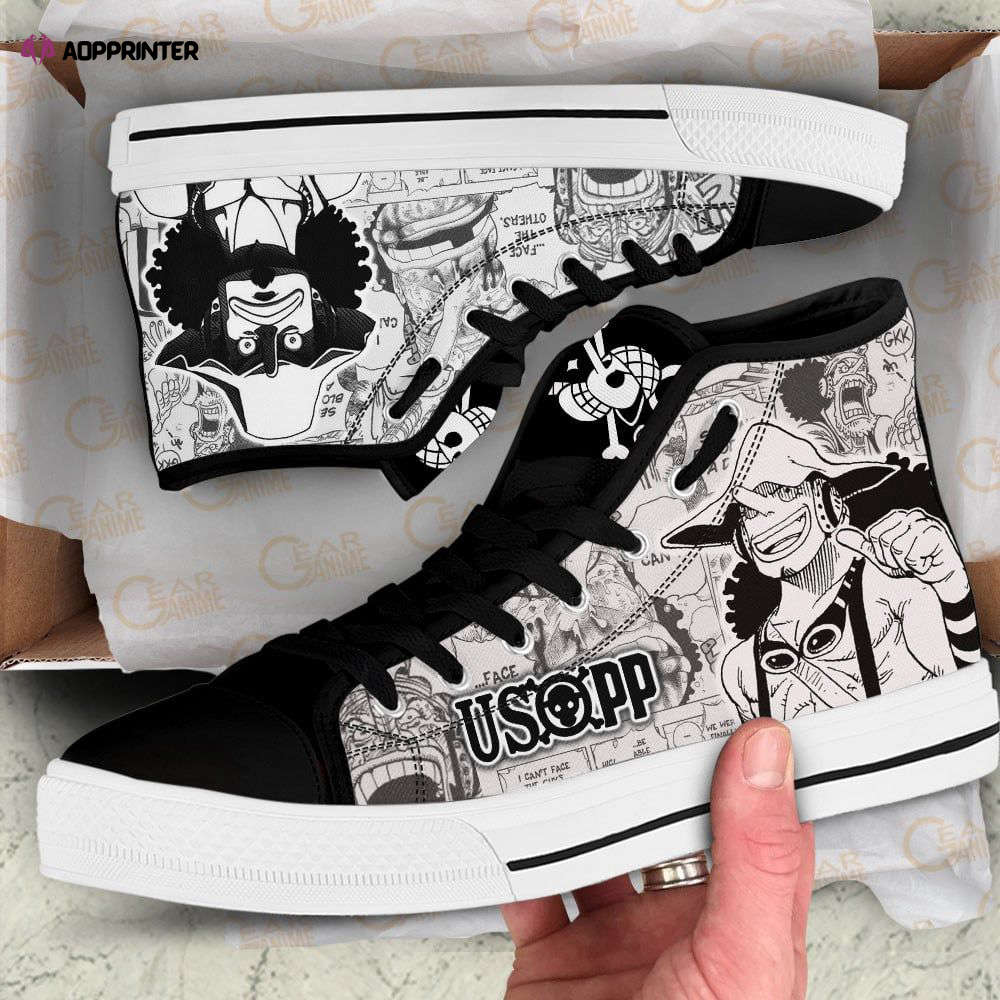 Usopp High Top Shoes Black White For Fans One Piece Anime Usopp High Top Shoes Black White For Fans One Piece Anime