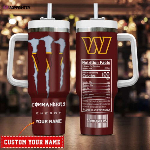 Washington Commanders NFL Energy Nutrition Facts Personalized Stanley Tumbler 40Oz Gift for Fans
