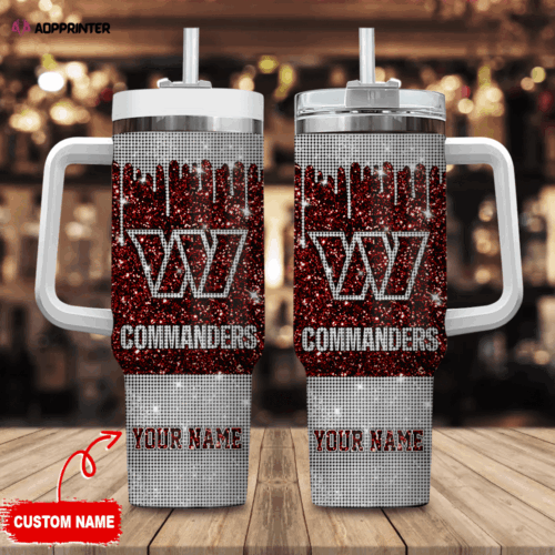 Washington Commanders Personalized NFL Glitter and Diamonds Bling 40oz Stanley Tumbler Gift for Fans