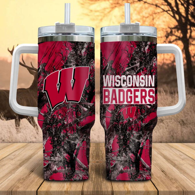 Wisconsin Badgers NCAA Hunting Personalized Stanley Tumbler 40oz Gift for Fans
