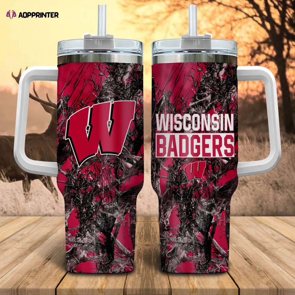 Wisconsin Badgers NCAA Hunting Personalized Stanley Tumbler 40oz Gift for Fans Wisconsin Badgers NCAA Hunting Personalized Stanley Tumbler 40oz Gift for Fans